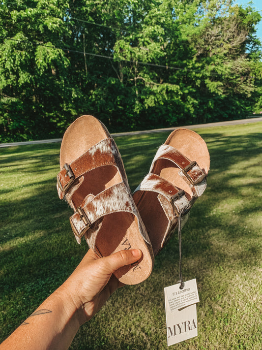 LAZY DAYS TAN COWHIDE SANDALS